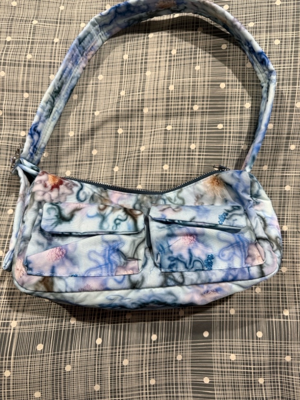 BAGGU Shoulder Bag in Light Blue Tie-Dye Print